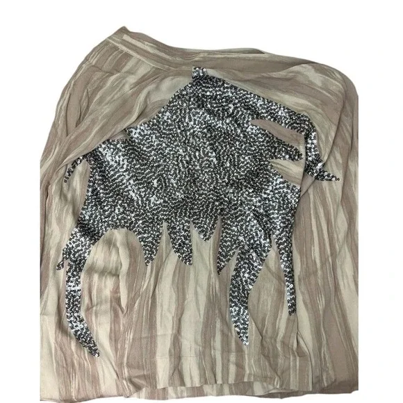 Haute Hippie Kimono Women 1X Taupe Excellent Sequin Embellished Open Front - Picture 4 of 4